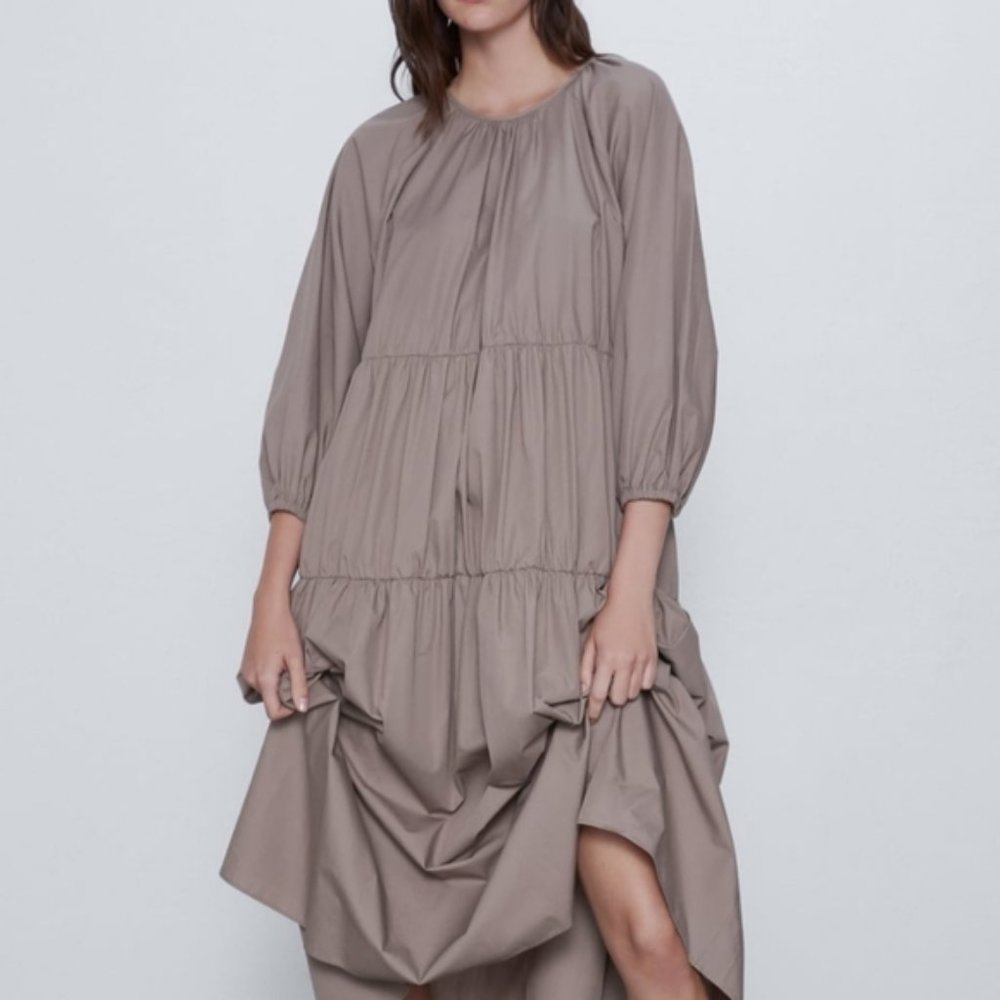 Poplin Tiered Midi Dress